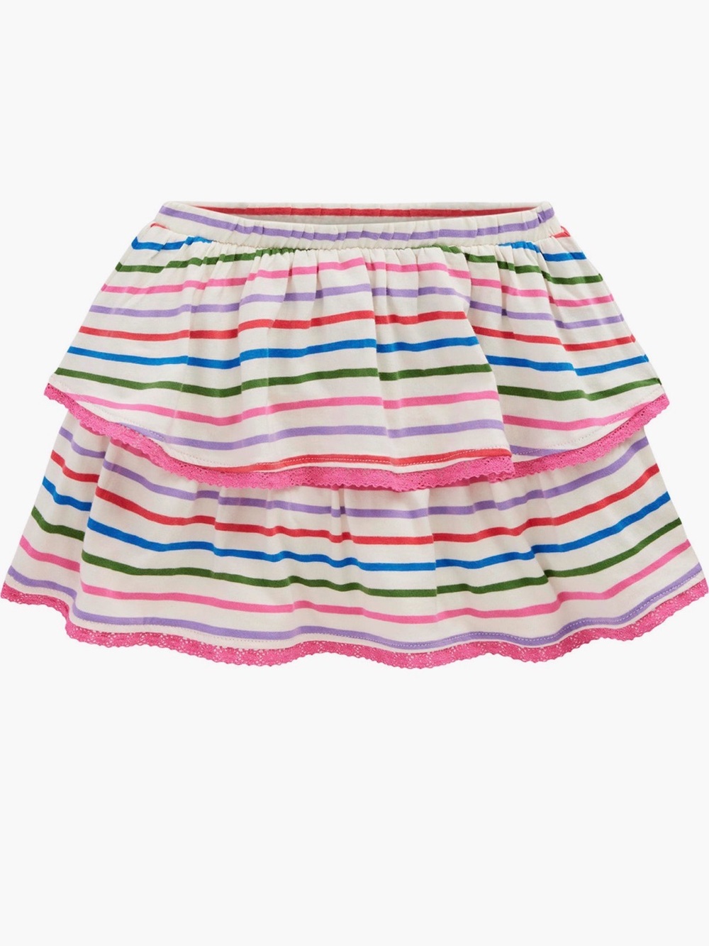 Mini Boden Ruffle Jersey SkortMulti Stripe Print Cotton Size 5-6y